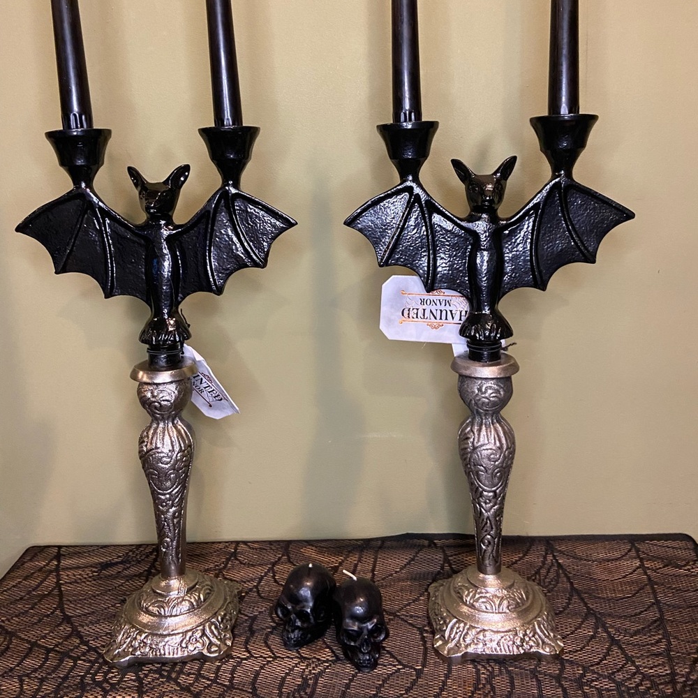 Cast Iron Bat Cadelabra Set